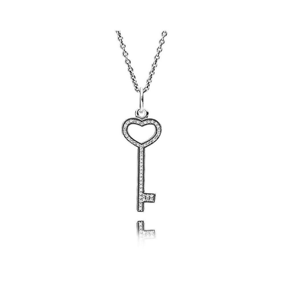 Pandora Key silver pendant with cubic zirconia and necklace